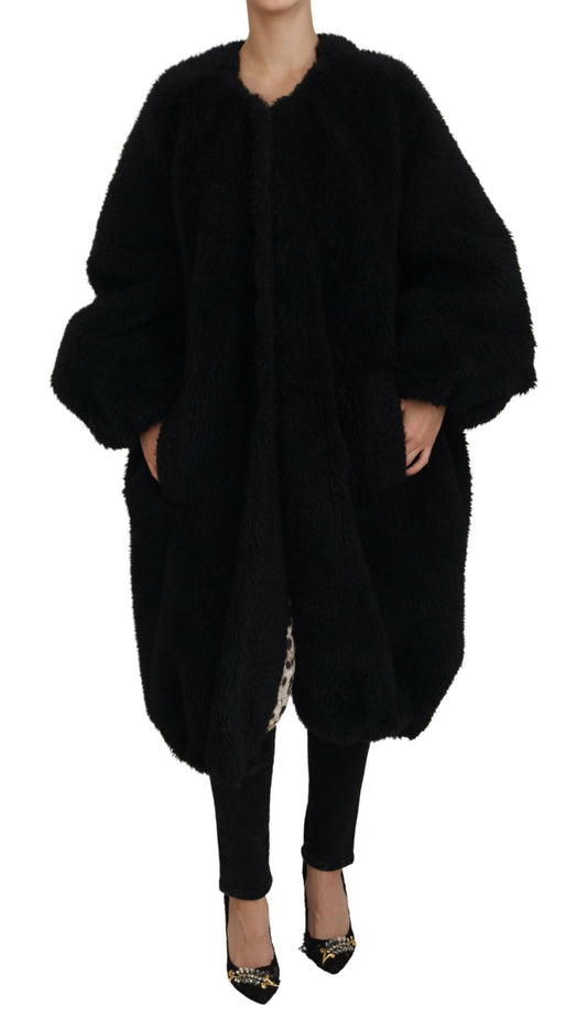 Chaqueta de piel sintética de mezcla de cachemira negra