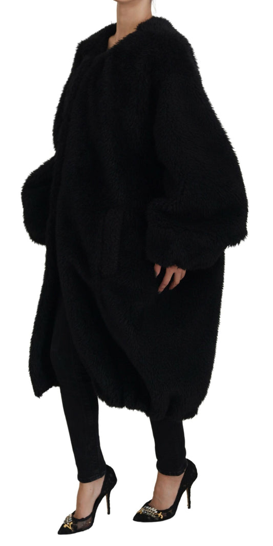 Chaqueta de piel sintética de mezcla de cachemira negra