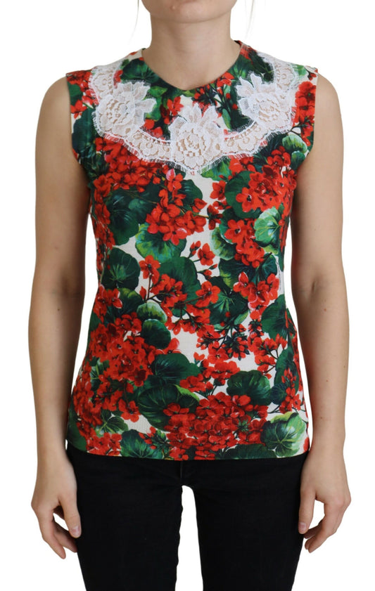 Débardeur en laine et dentelle florale blanche