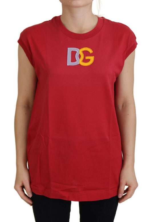 T-shirt débardeur en coton rouge avec logo DG