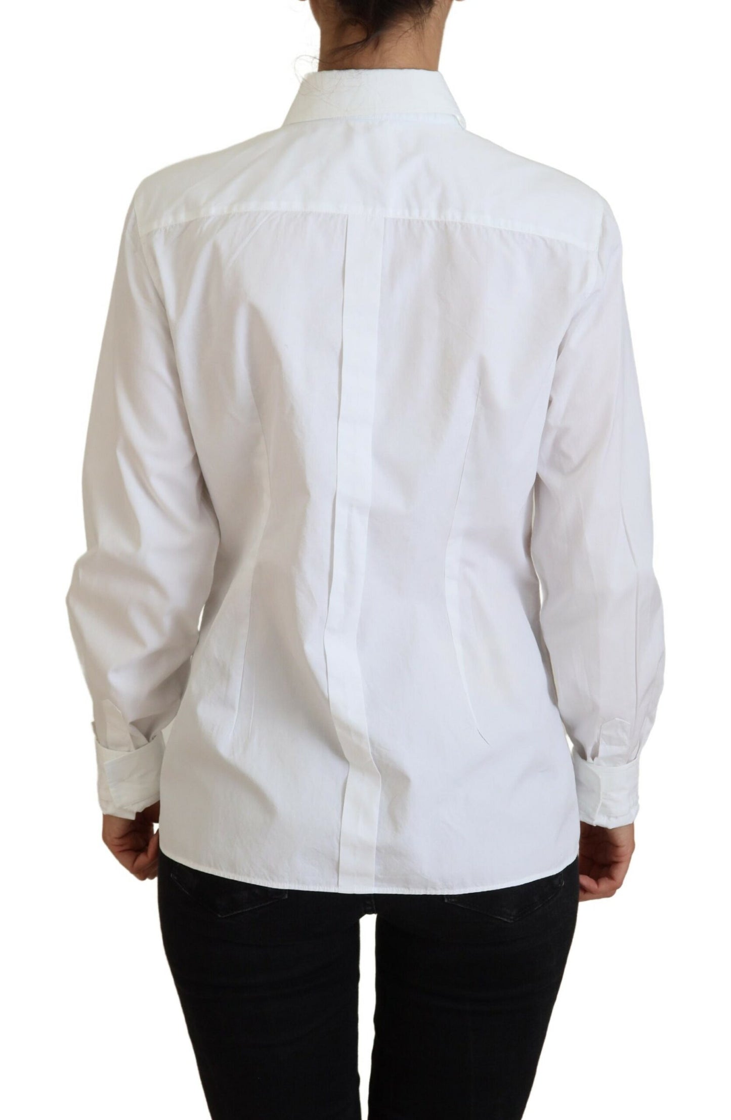 Blusa formal de algodón blanco con cuello y mangas largas