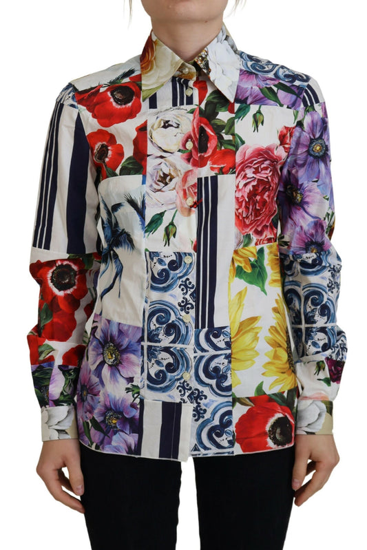 Chemisier à col en coton à fleurs multicolores