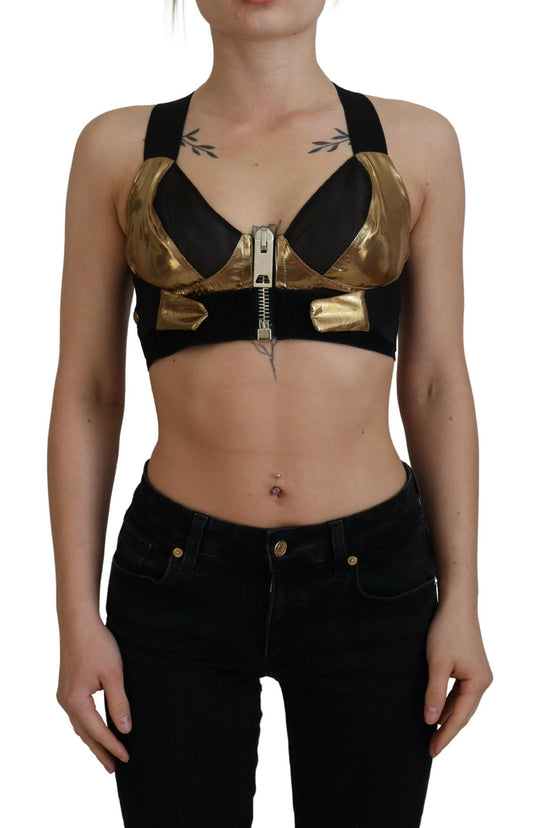 Haut bustier court sans manches noir et or