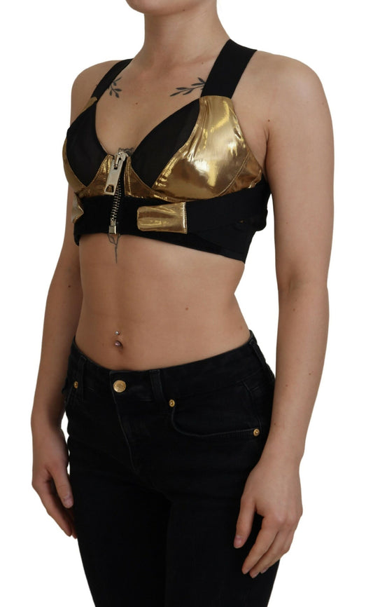 Haut bustier court sans manches noir et or