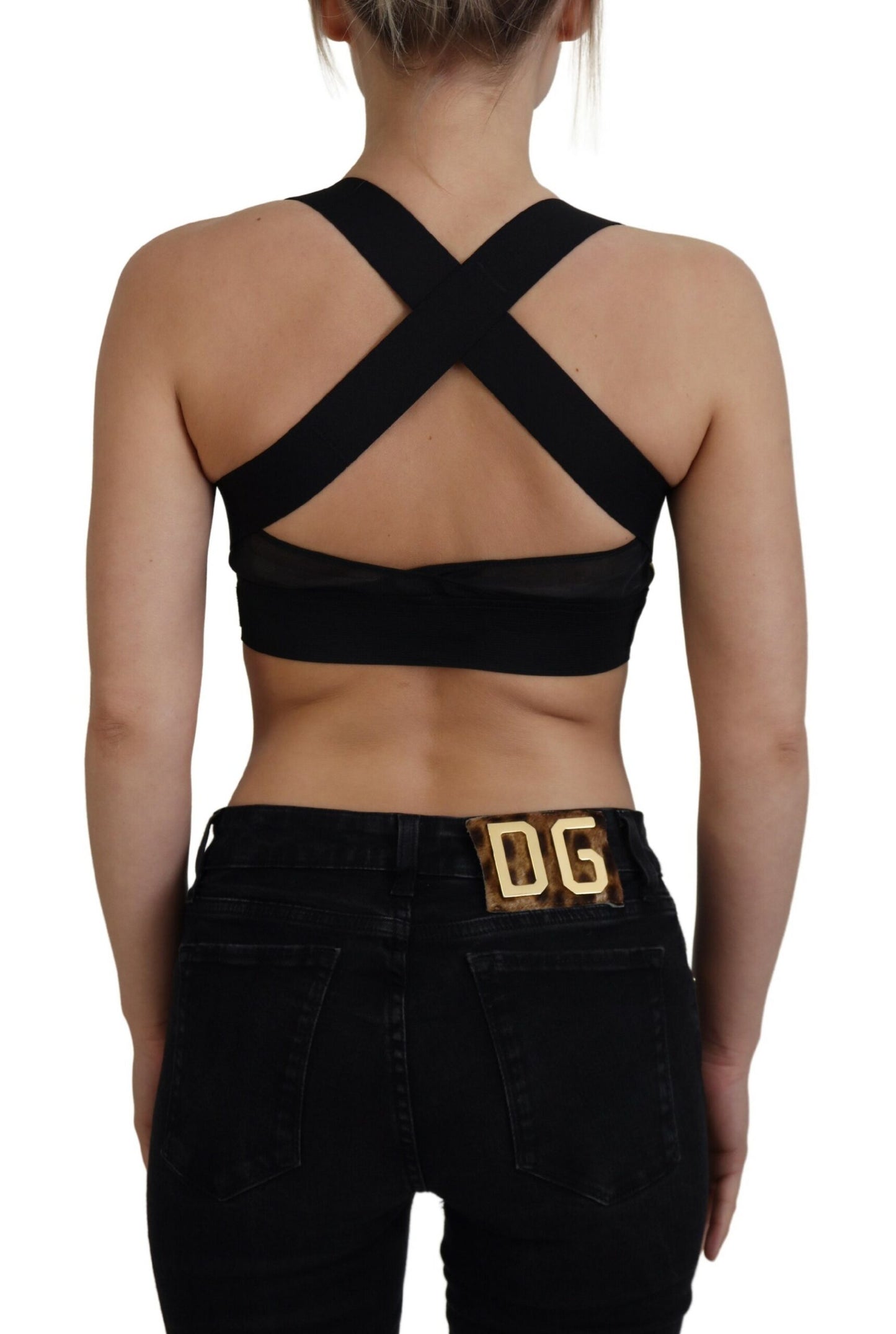 Top bustier corto sin mangas en dorado negro