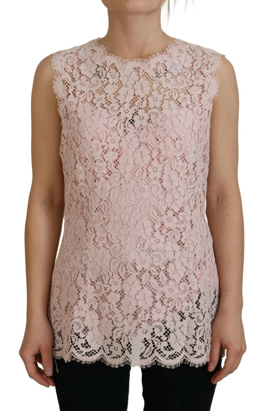 Chemisier sans manches en dentelle florale rose