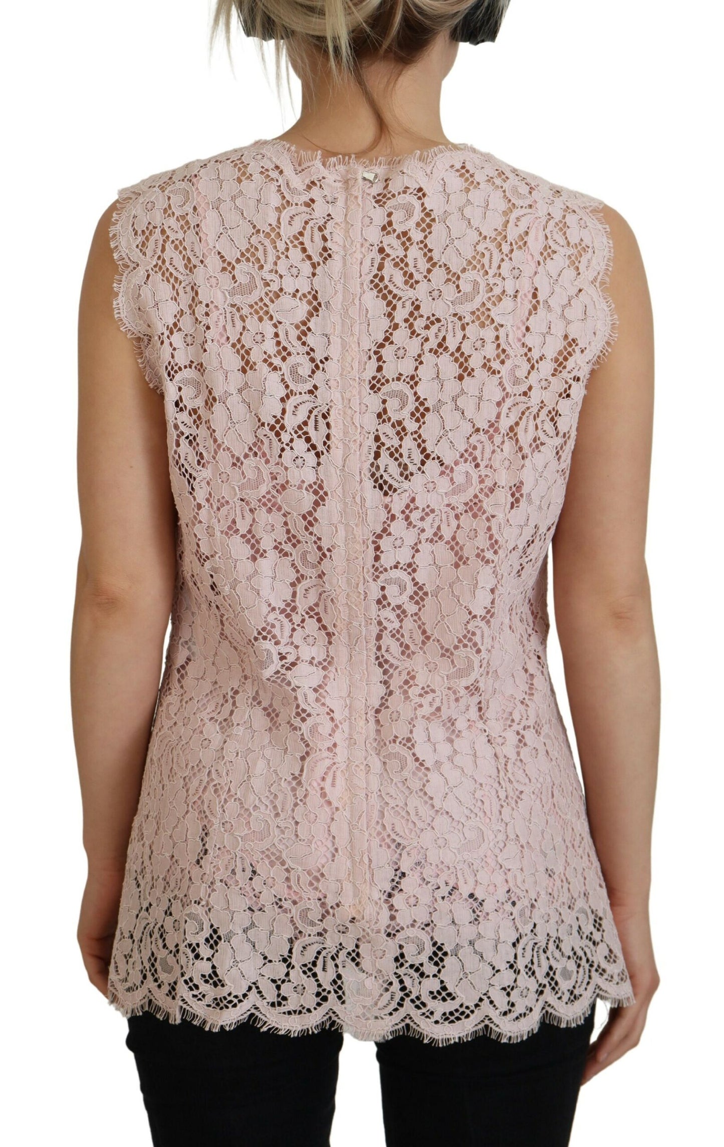 Blusa sin mangas con encaje floral rosa