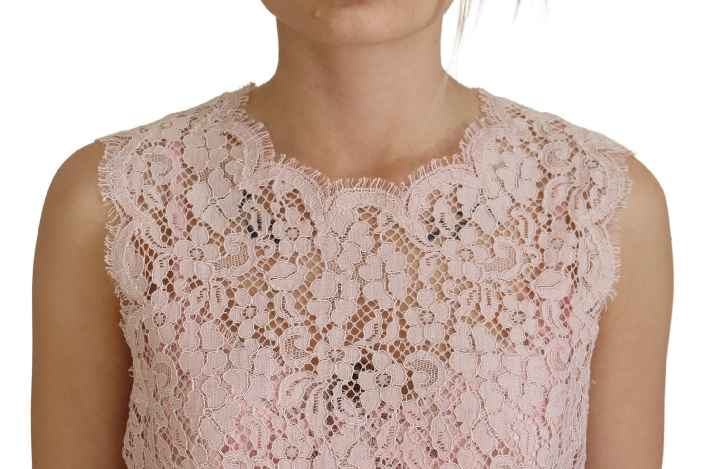 Blusa sin mangas con encaje floral rosa
