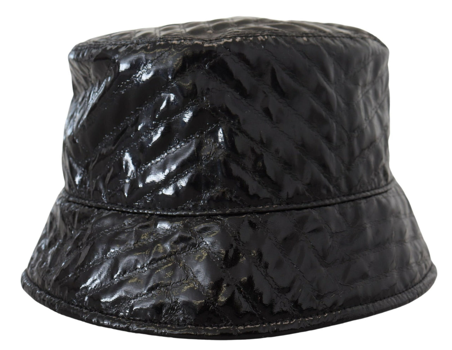 Chapeau bob noir matelassé en similicuir pour femme