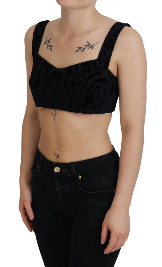 Top tipo corsé con corpiño corto de leopardo negro
