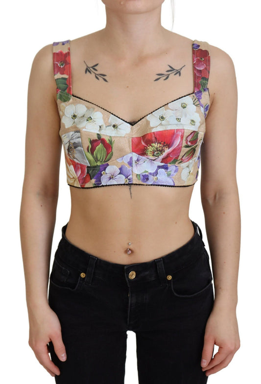 Top tipo corsé con corpiño corto y estampado floral multicolor