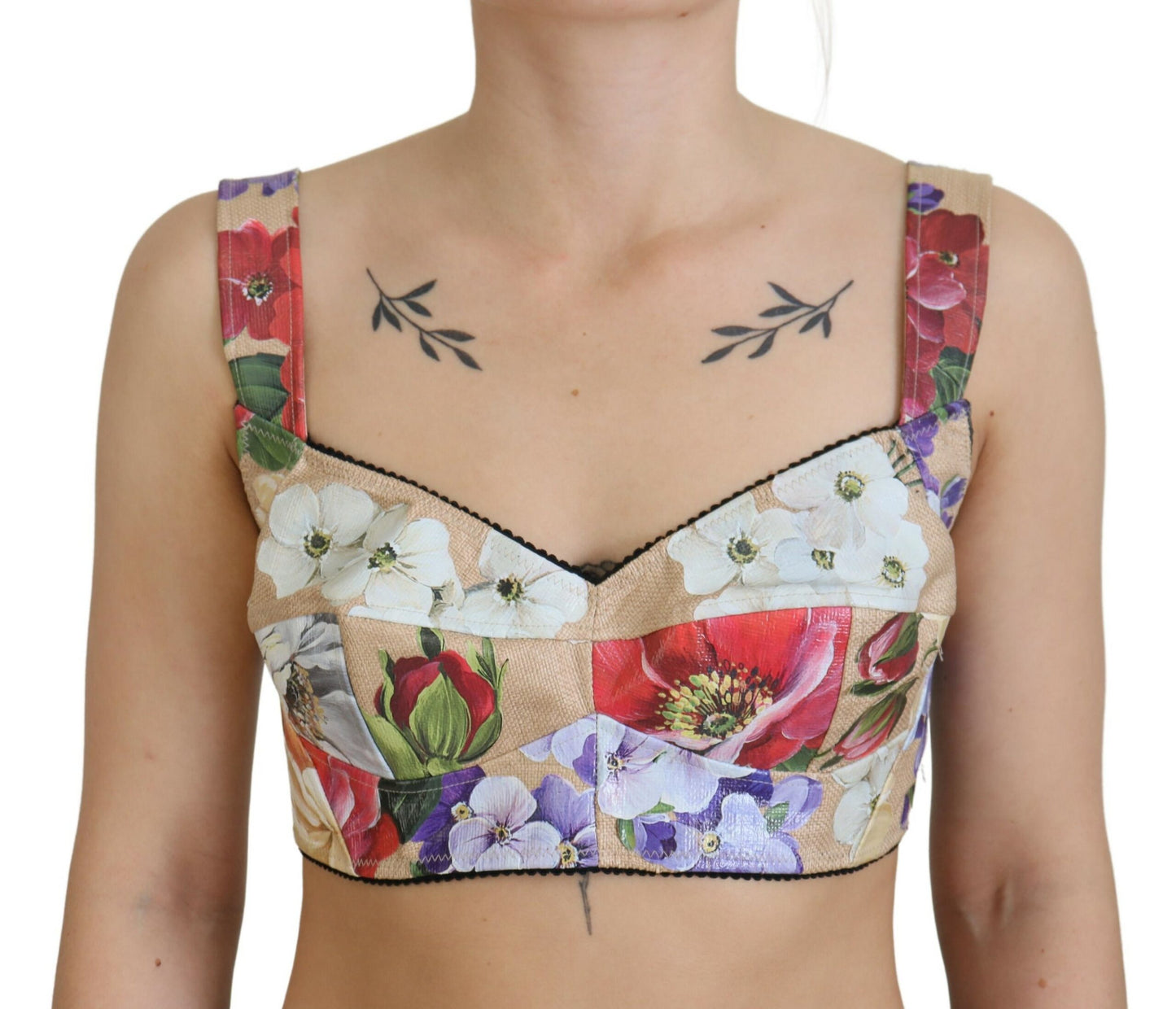 Top tipo corsé con corpiño corto y estampado floral multicolor