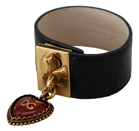 Bracelet porte-clés cœur DG en cuir dauphin noir