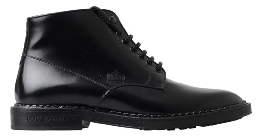 Botas cortas de cuero negro para hombre con cordones