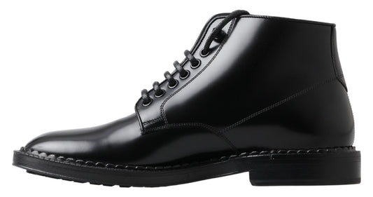 Botas cortas de cuero negro para hombre con cordones