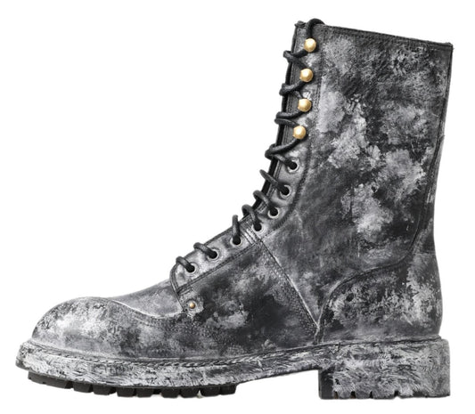 Botas de media pantorrilla de cuero negro y gris