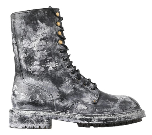 Botas de media pantorrilla de cuero negro y gris