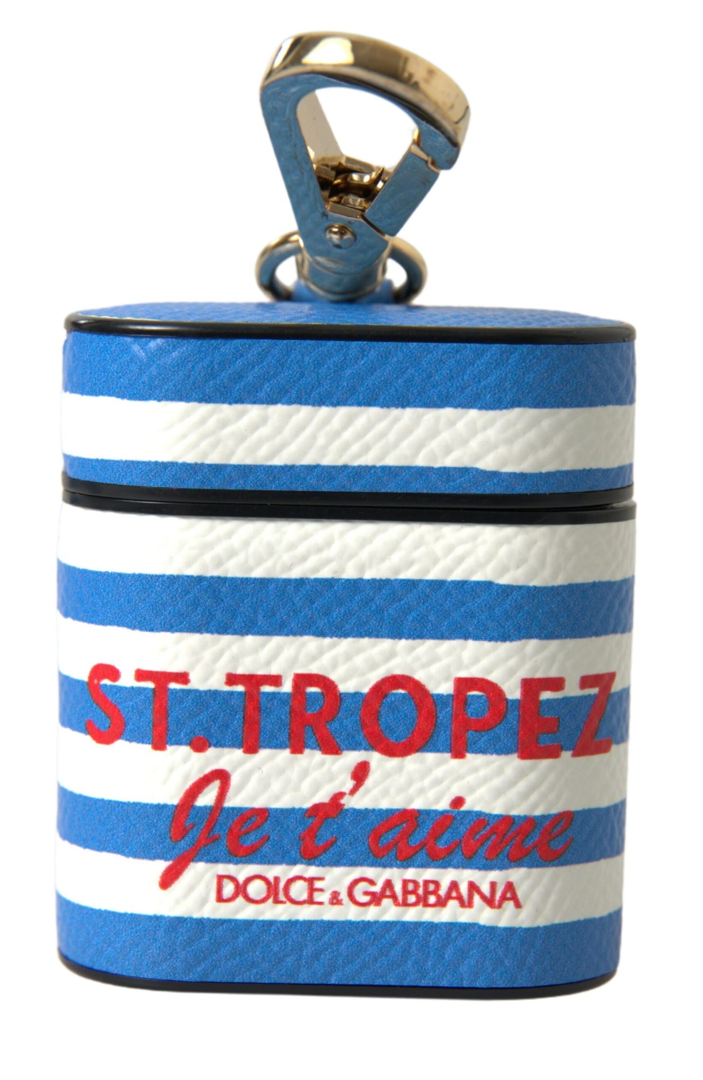 Estuche para AirPods con estampado de logotipo de cuero Dauphine con rayas azules
