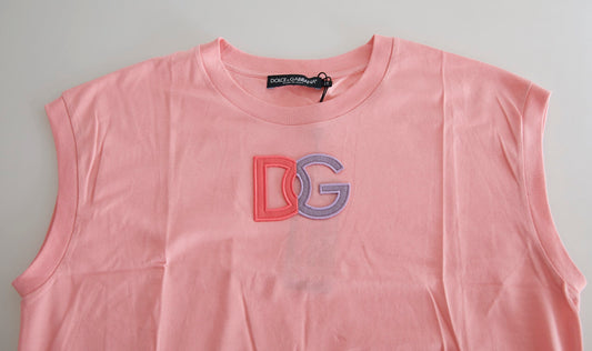 Camiseta de tirantes de algodón rosa con cuello redondo y logotipo DG