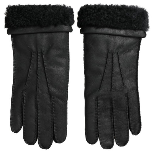 Guantes de piel negra con manoplas cortas para hombre