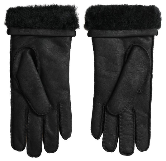 Guantes de piel negra con manoplas cortas para hombre