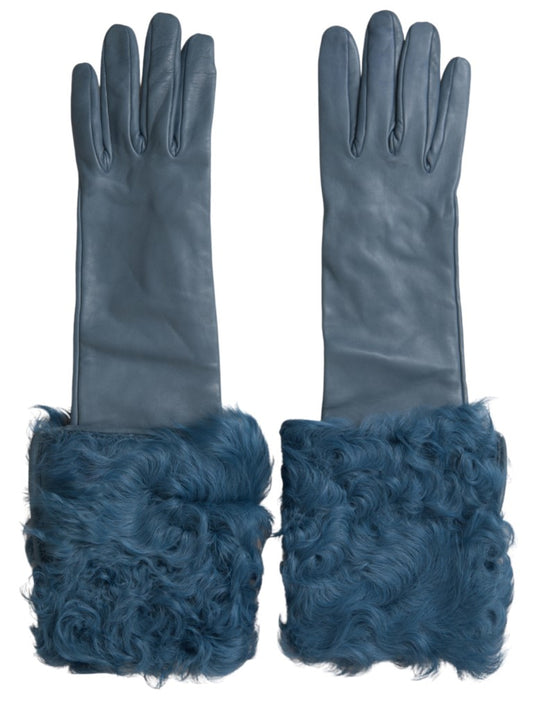 Guantes de piel azul hasta la mitad del brazo