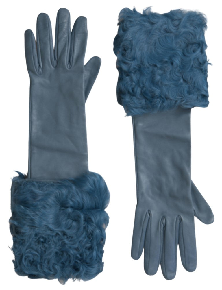 Guantes de piel azul hasta la mitad del brazo