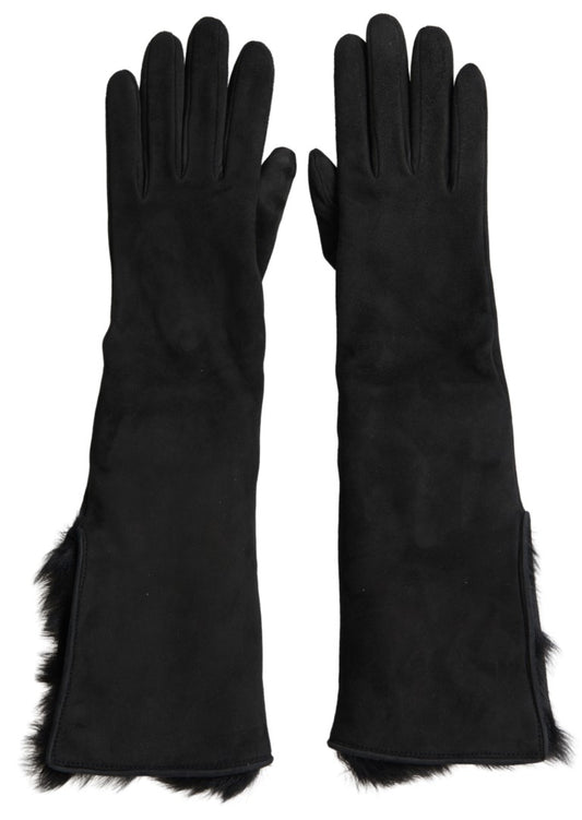 Guantes de piel negra hasta el codo