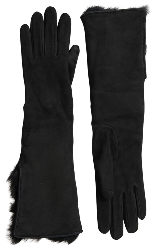 Guantes de piel negra hasta el codo