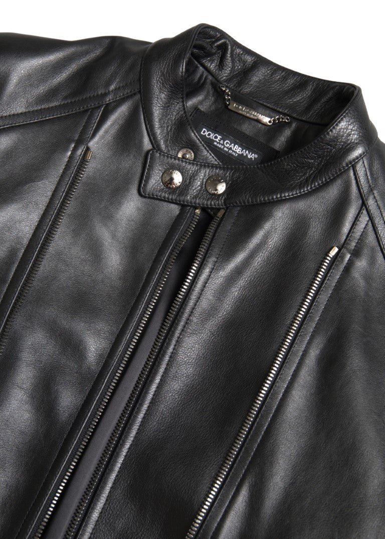 Veste en cuir noir à fermeture éclair pour homme