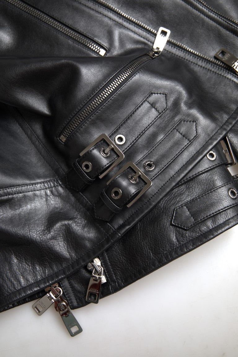 Veste en cuir noir à fermeture éclair pour homme