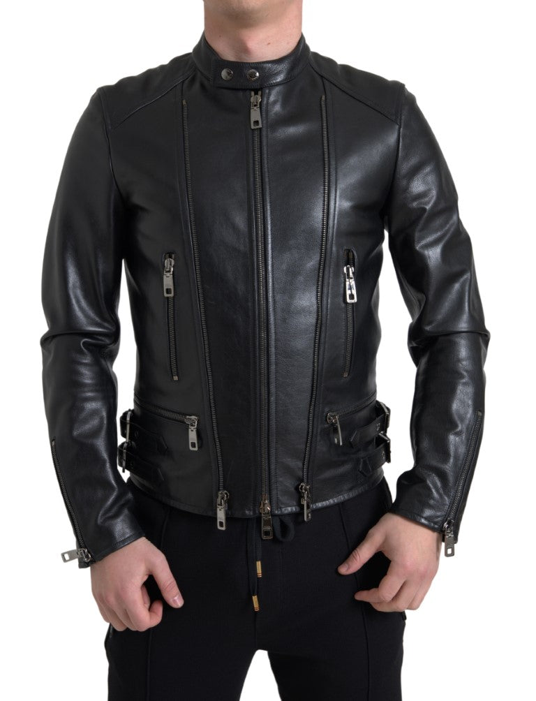 Veste en cuir noir à fermeture éclair pour homme