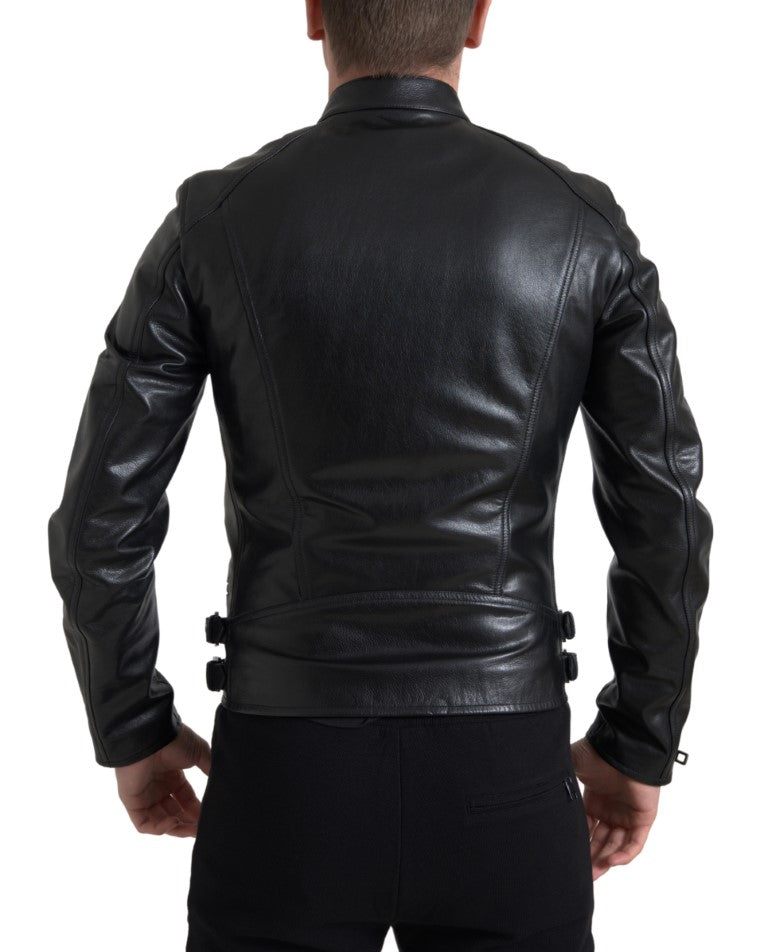 Veste en cuir noir à fermeture éclair pour homme