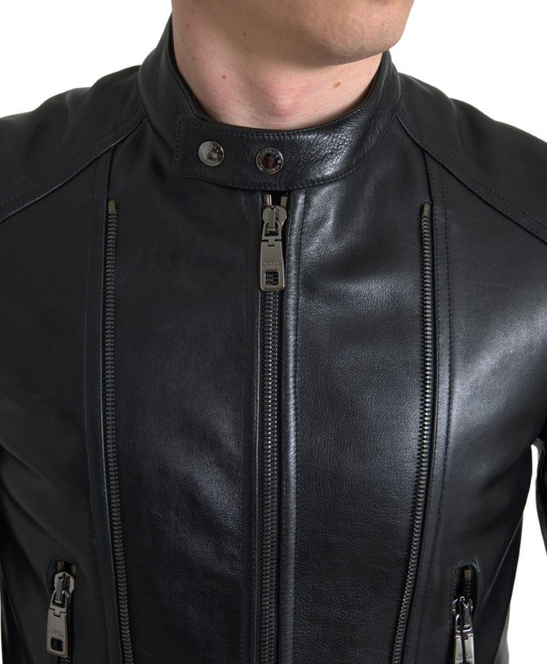 Veste en cuir noir à fermeture éclair pour homme
