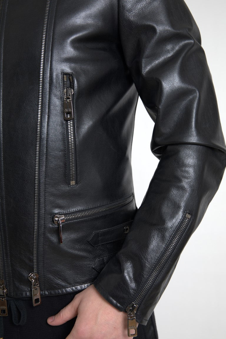 Veste en cuir noir à fermeture éclair pour homme