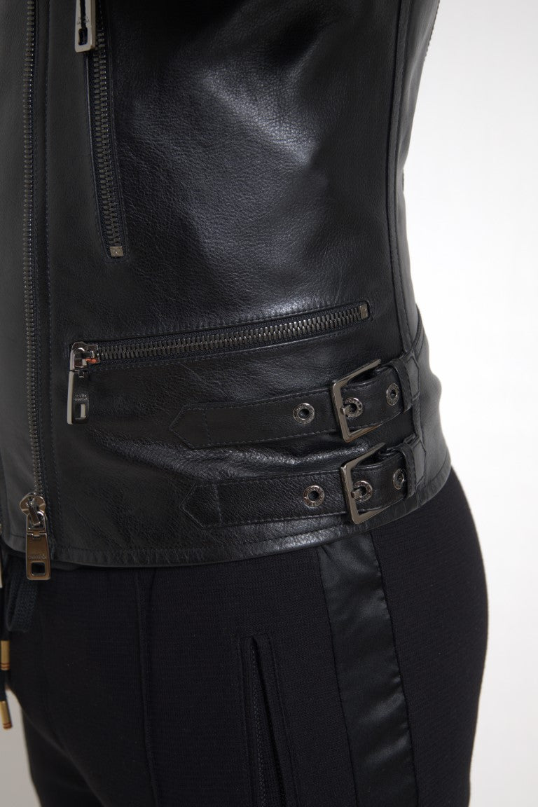 Veste en cuir noir à fermeture éclair pour homme