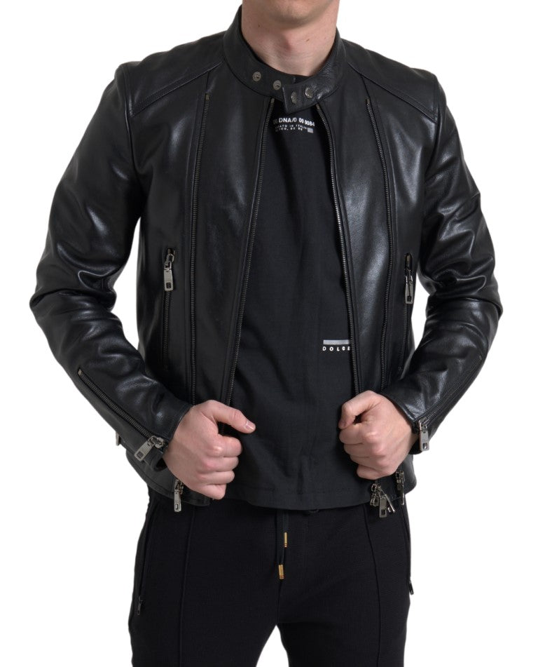 Veste en cuir noir à fermeture éclair pour homme