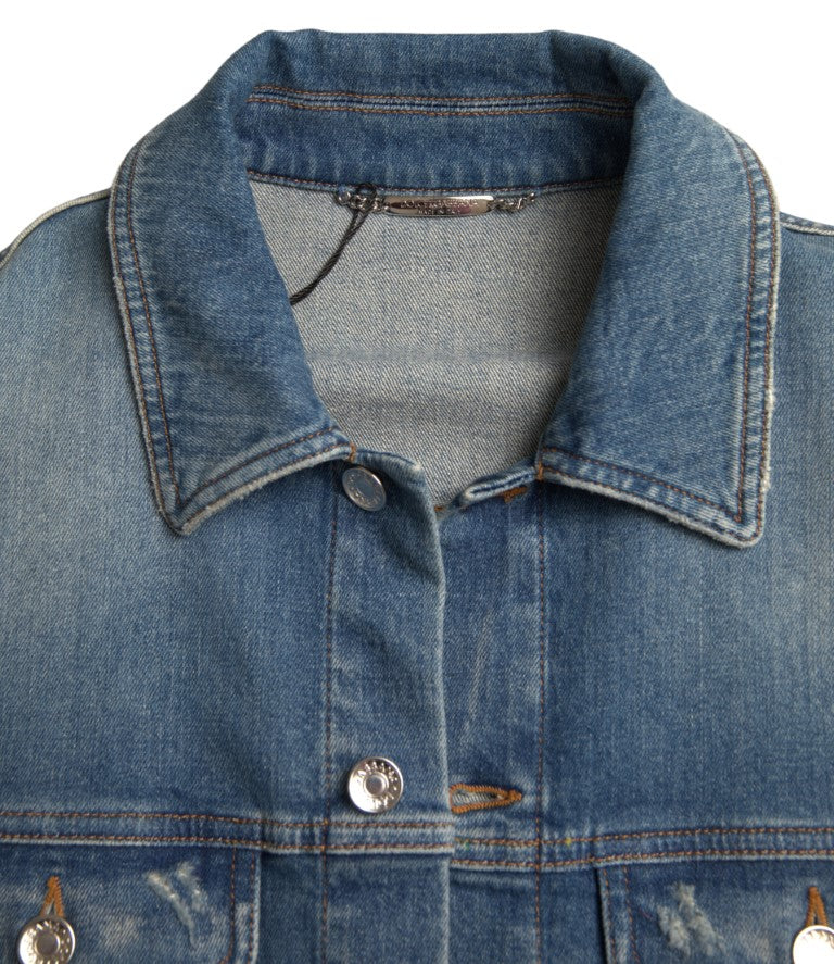 Veste en denim extensible bleu délavé pour homme