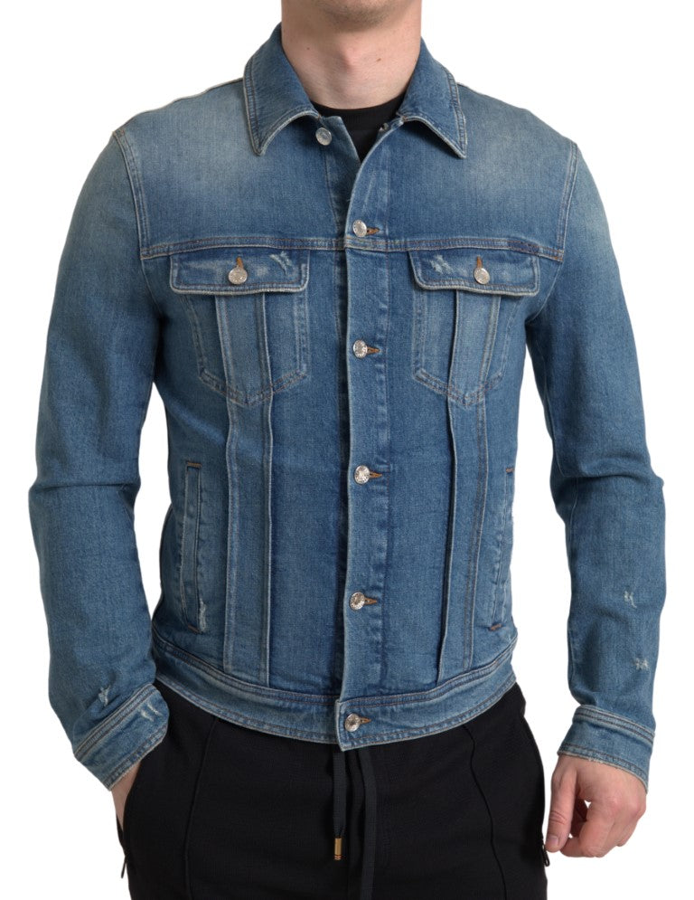 Veste en denim extensible bleu délavé pour homme