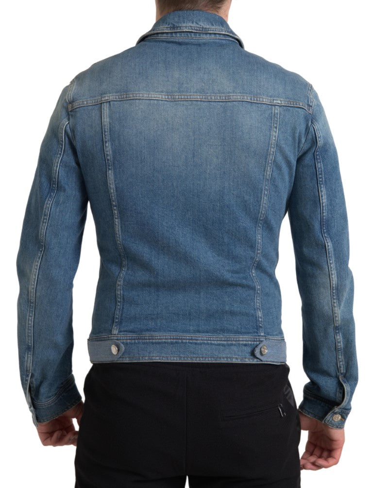 Veste en denim extensible bleu délavé pour homme