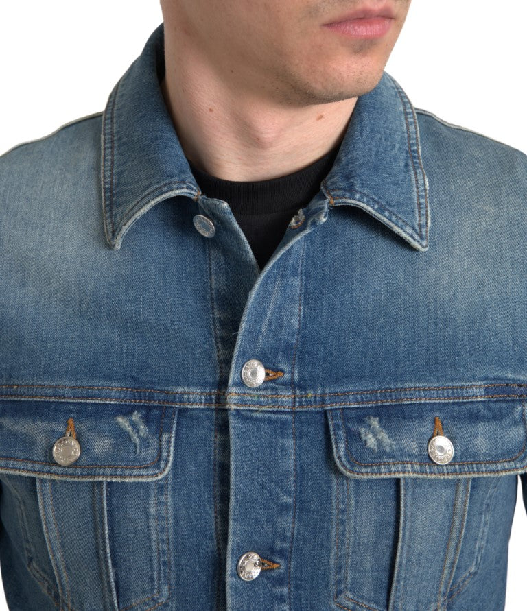 Veste en denim extensible bleu délavé pour homme