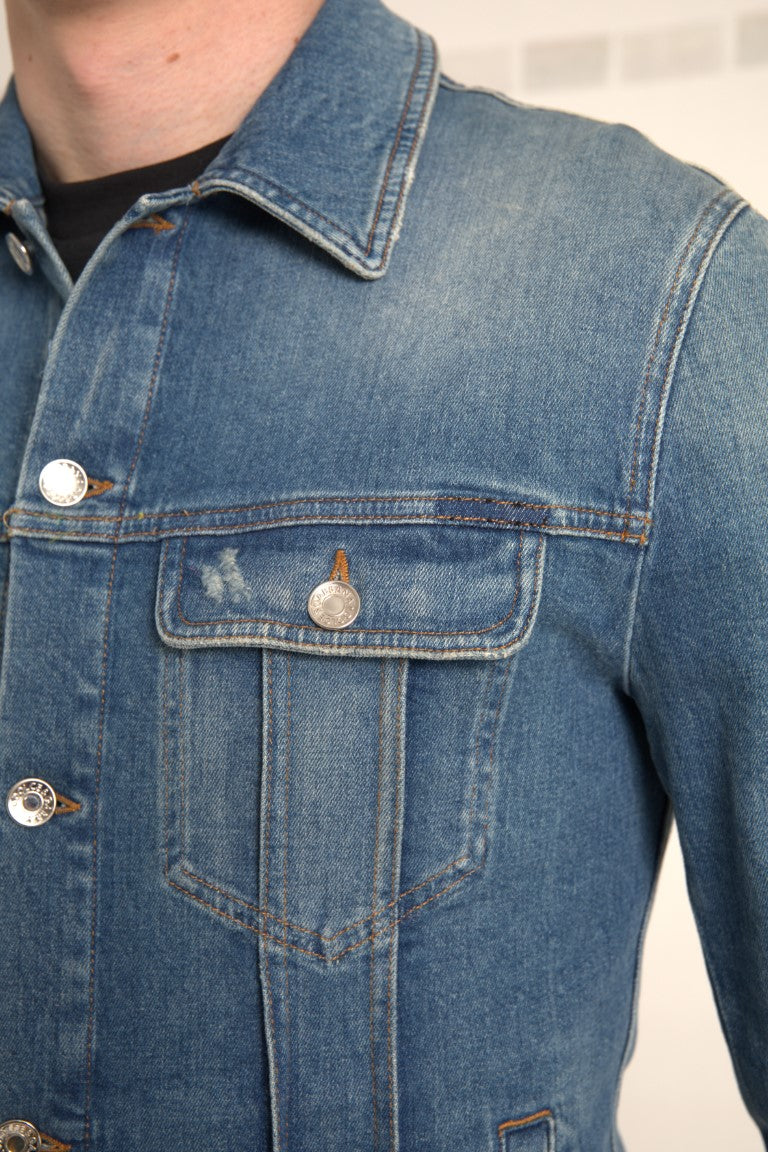 Veste en denim extensible bleu délavé pour homme