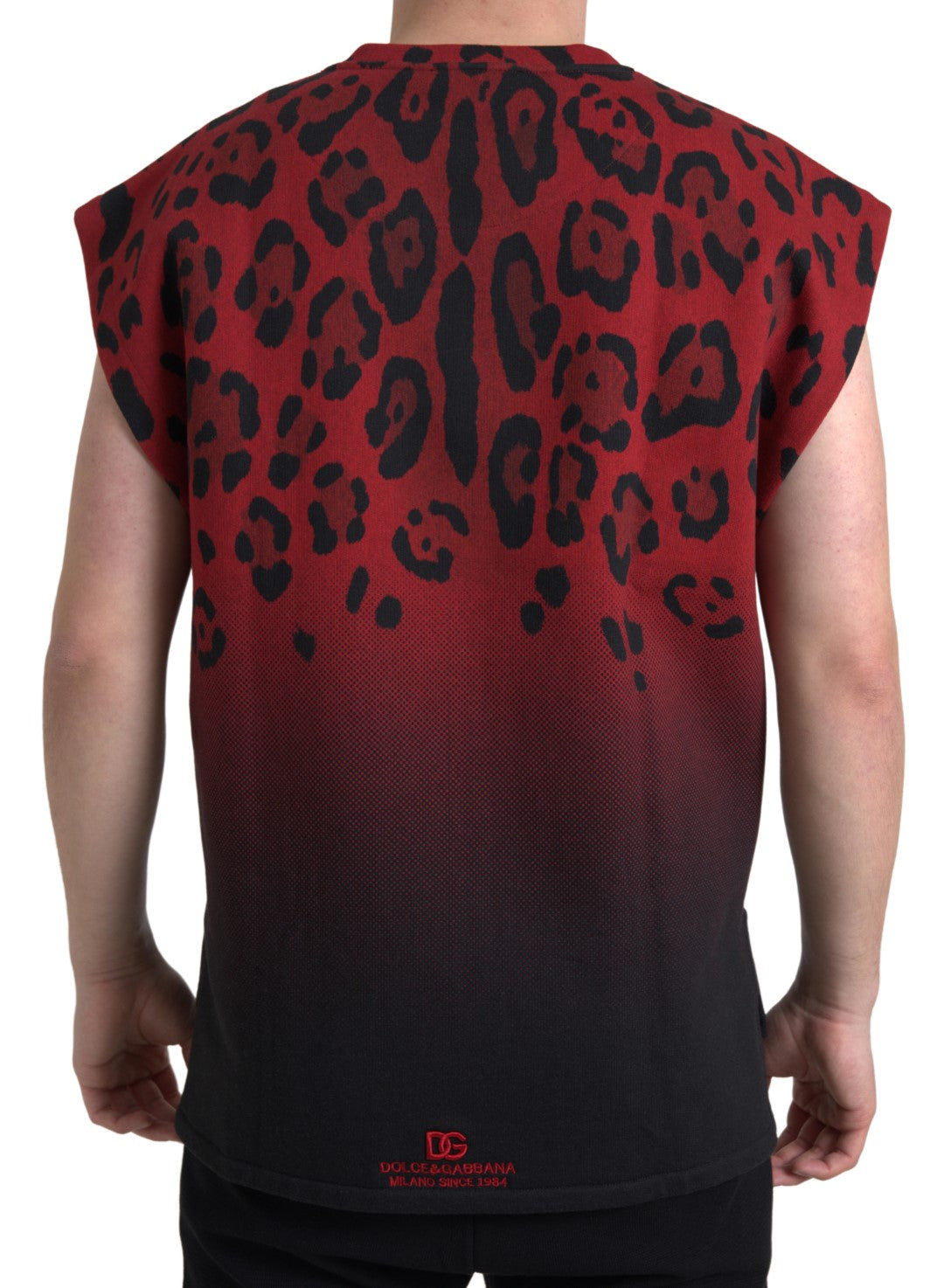 T-shirt sans manches en coton à motif léopard rouge