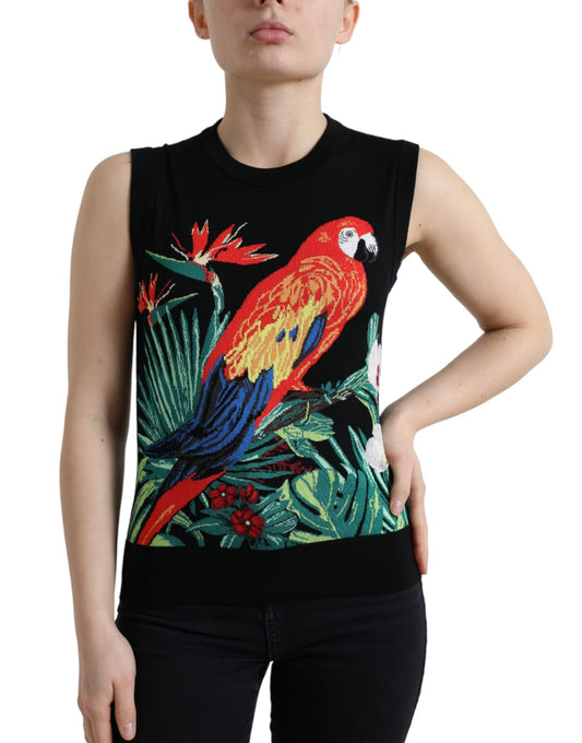 Camiseta sin mangas de punto de lana Black Bird