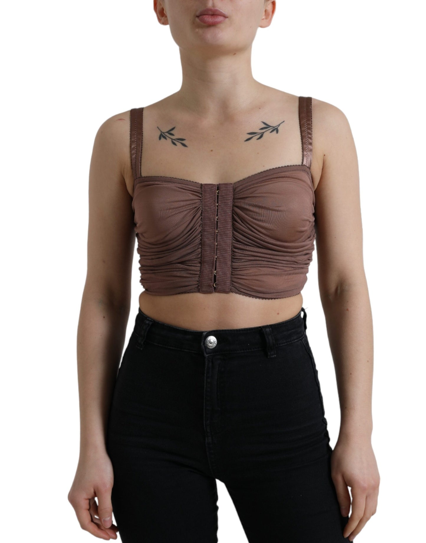 Haut court sans manches en viscose marron