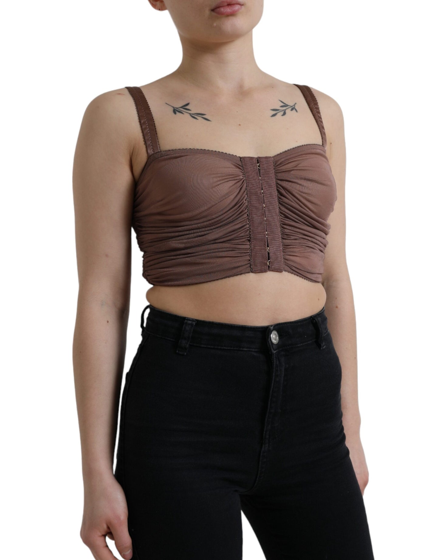 Haut court sans manches en viscose marron