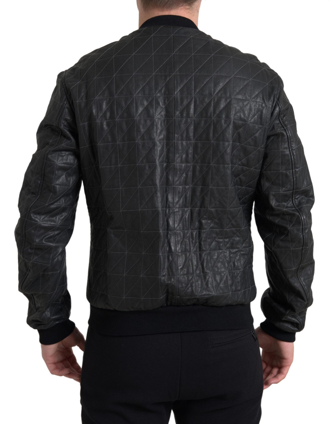 Blouson aviateur en cuir noir avec fermeture éclair intégrale