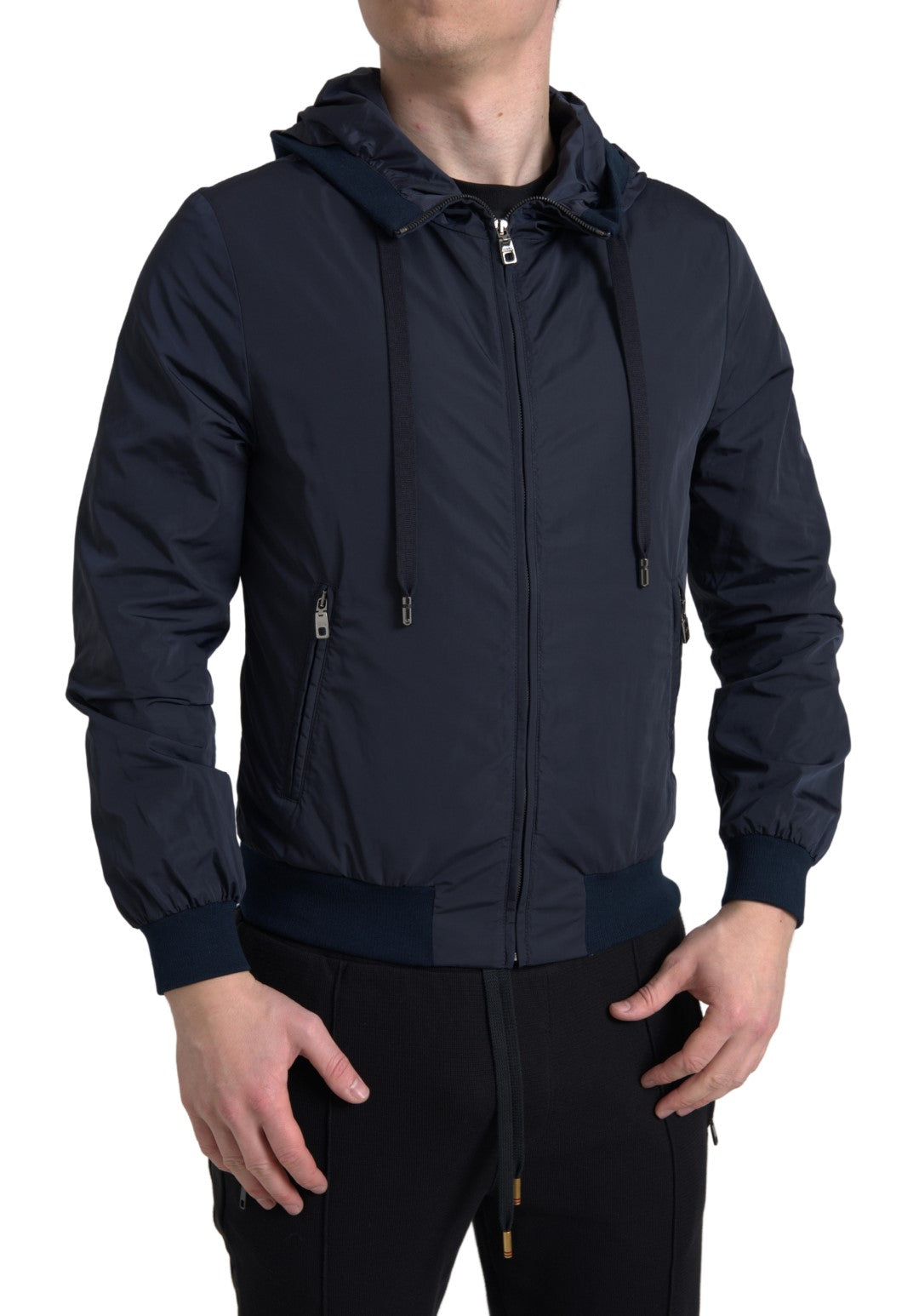 Pull à capuche bleu en polyester avec logo et fermeture éclair intégrale