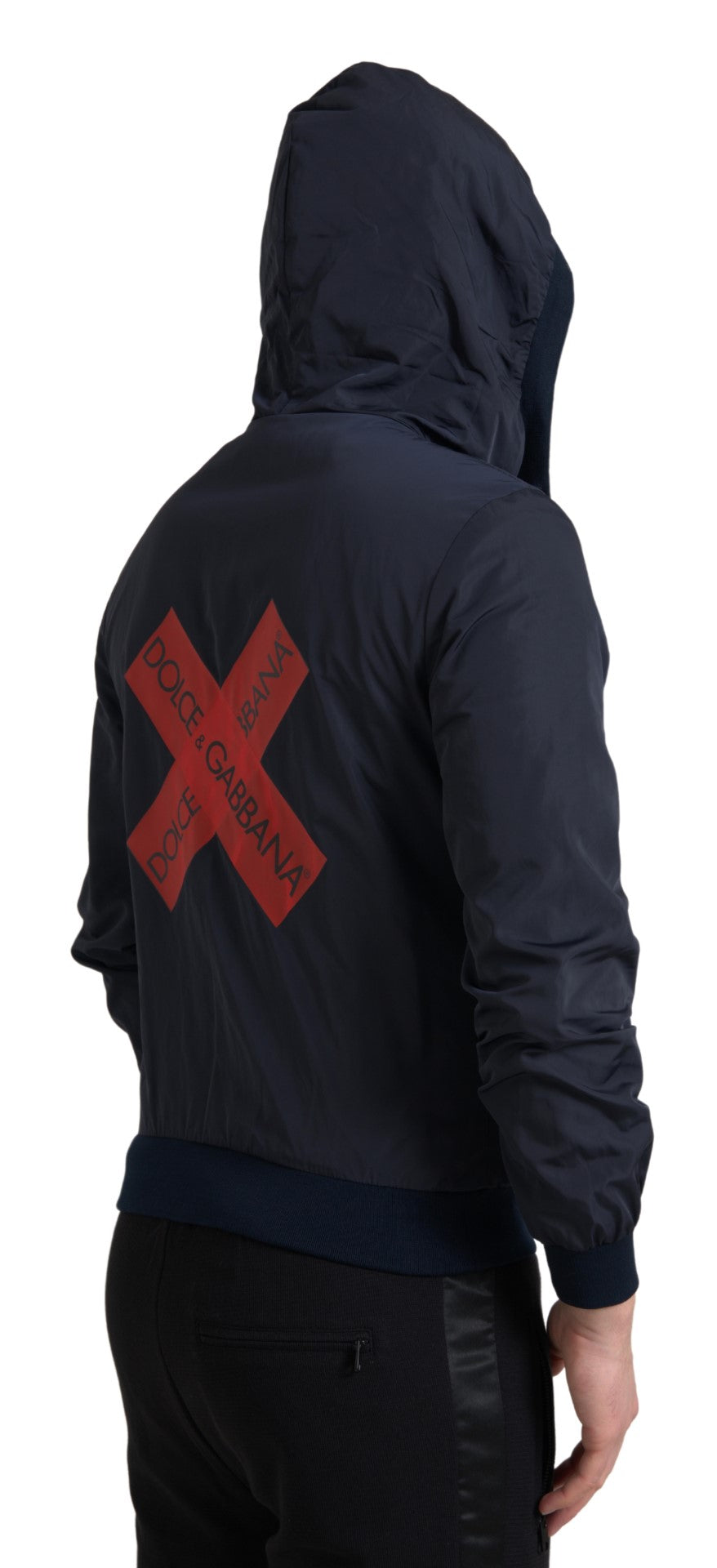 Pull à capuche bleu en polyester avec logo et fermeture éclair intégrale