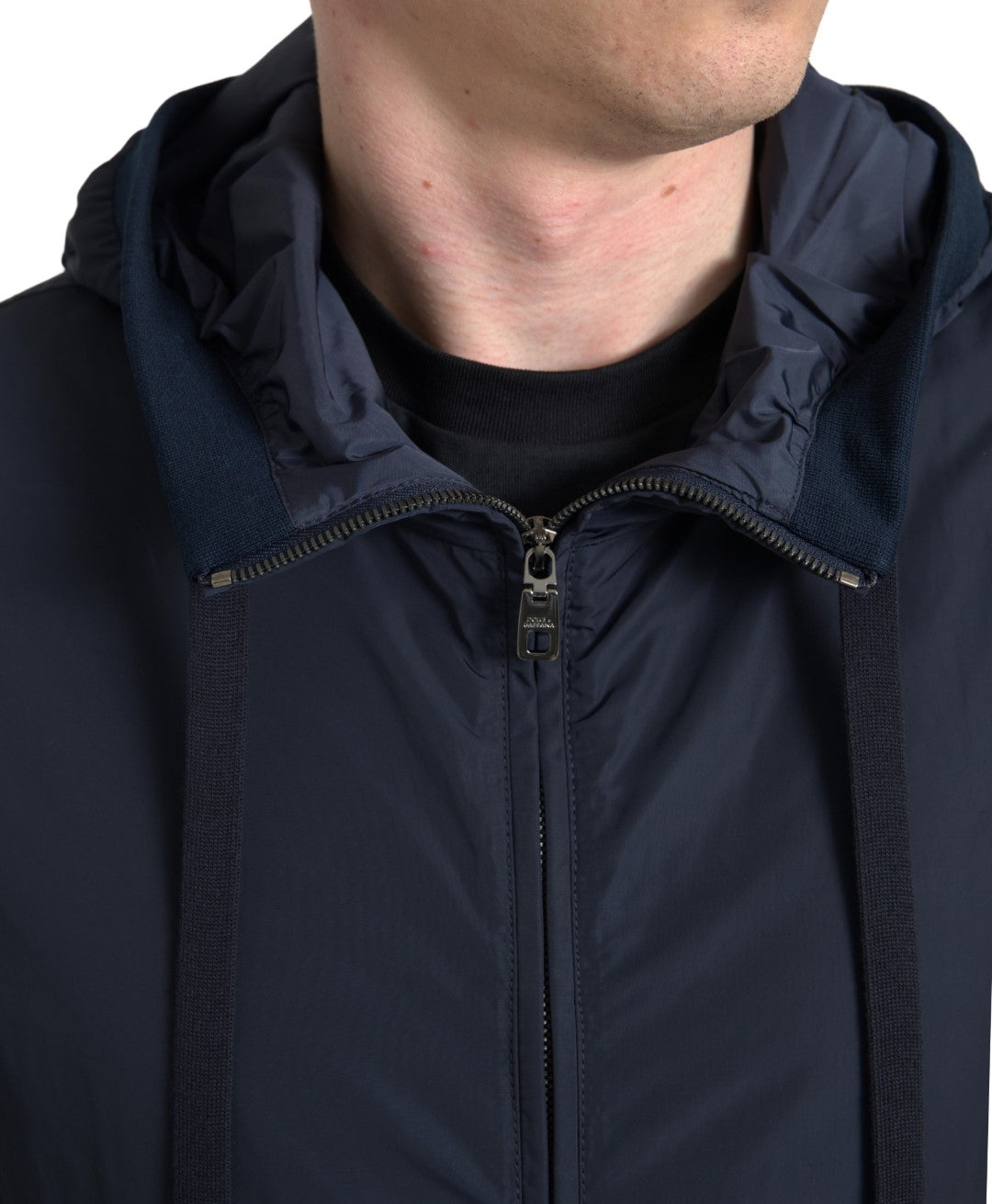 Pull à capuche bleu en polyester avec logo et fermeture éclair intégrale